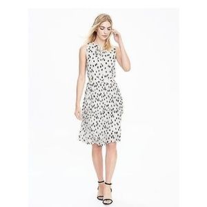 BR Pleated Polka Dot Black/White Midi Dress NWT